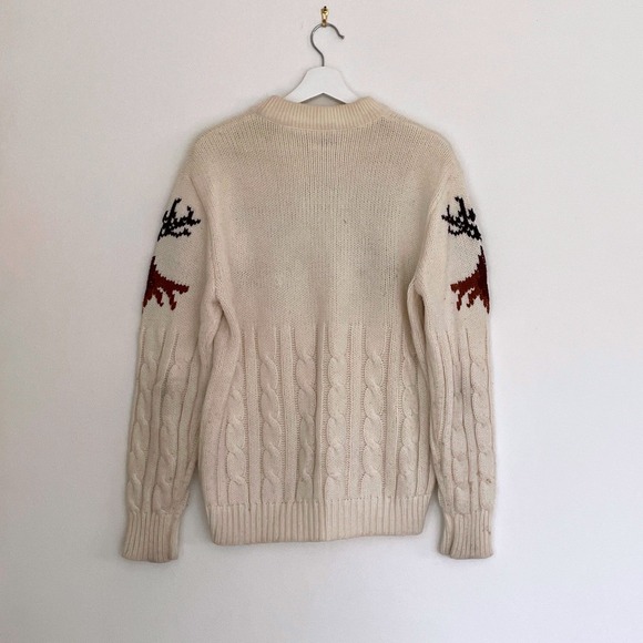 Vintage SILTON CALIFORNIA Cream Cable Knit Reindeer Fair Isle Sweater Pullover - Picture 2 of 11